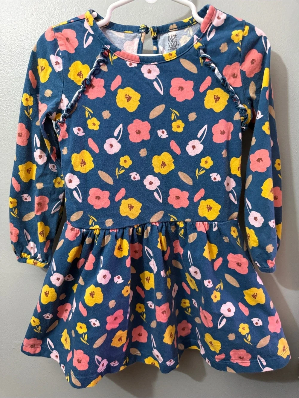 Carter's Navy Floral Ruffle-Trim Long Sleeve Dress